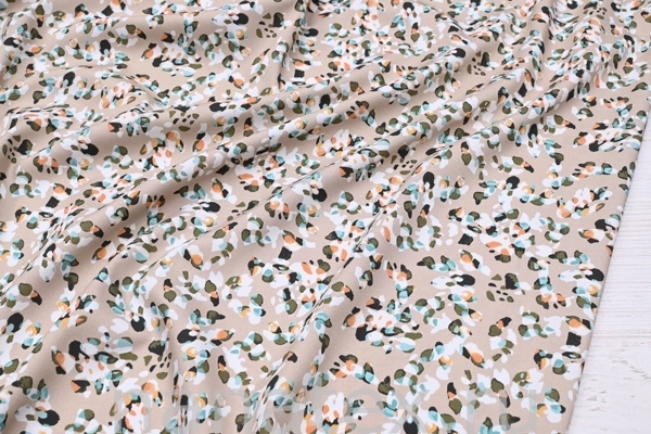 ТКАНЬ ПЛАТЕЛЬНАЯ ВИСКОЗА ТВИЛ 1430/200283 Пятнышки олива на беж