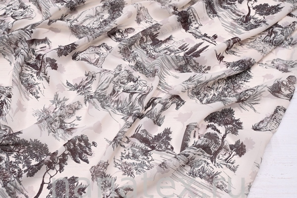 ТКАНЬ ПЛАТЕЛЬНАЯ СИЛКИ ШИФОН 1309/101662 Пейзаж беж с коричневым