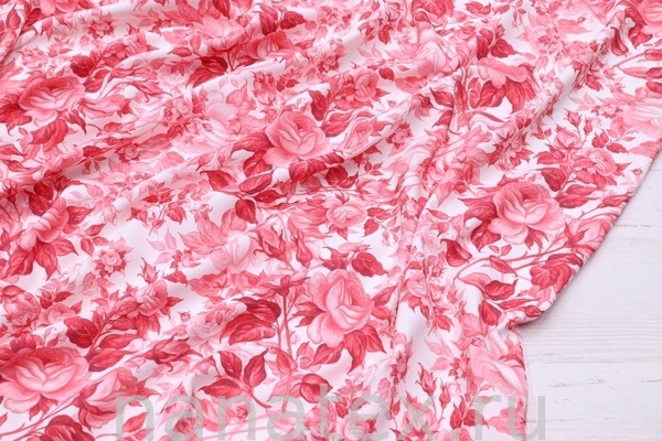 ТКАНЬ ПЛАТЕЛЬНАЯ ВИСКОЗА ТВИЛ 1430/200510 Красные розочки