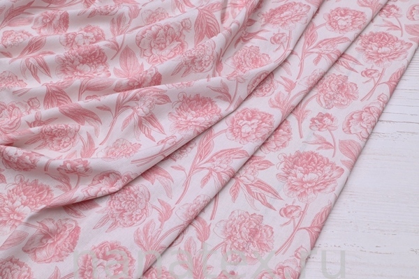 ТКАНЬ ПЛАТЕЛЬНАЯ ЛЁН ВИСКОЗА 6104/200408 Пионы пудра