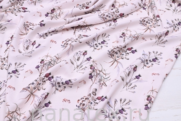 ТКАНЬ ПЛАТЕЛЬНАЯ ШТАПЕЛЬ 1597/200307 Растительный дизайн на пудре