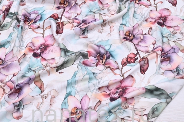 ТКАНЬ ПЛАТЕЛЬНАЯ ВИСКОЗА САТИН стрейч 1330/200311 Орхидеи