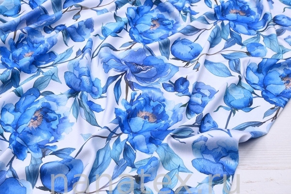 ТКАНЬ ПЛАТЕЛЬНАЯ ВИСКОЗА САТИН стрейч 1330/200502 Цветы голубые