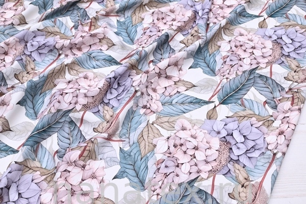 ТКАНЬ ПЛАТЕЛЬНАЯ ВИСКОЗА ТВИЛ 1430/200295 Гортензии св.сирень