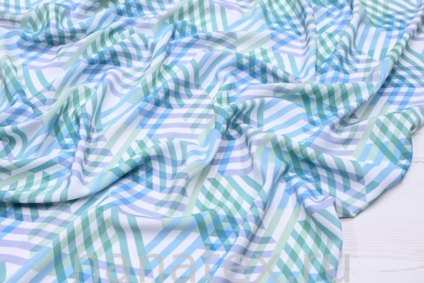 ТКАНЬ ПЛАТЕЛЬНАЯ ШТАПЕЛЬ 1597/200485 Геометрия зеленый с голубым