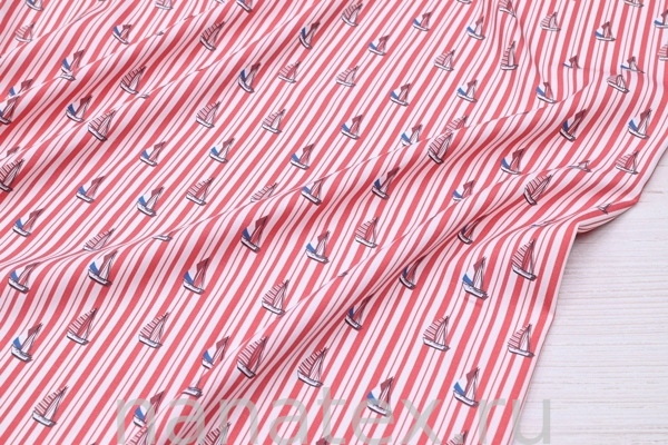 ТКАНЬ ПЛАТЕЛЬНАЯ ВИСКОЗА ТВИЛ 1430/200163 Кораблики на полоске