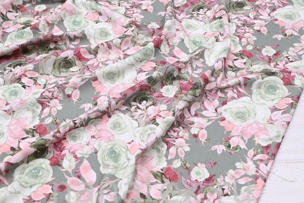 ТКАНЬ ПЛАТЕЛЬНАЯ ВИСКОЗА ТВИЛ 1430/200269 Розы олива