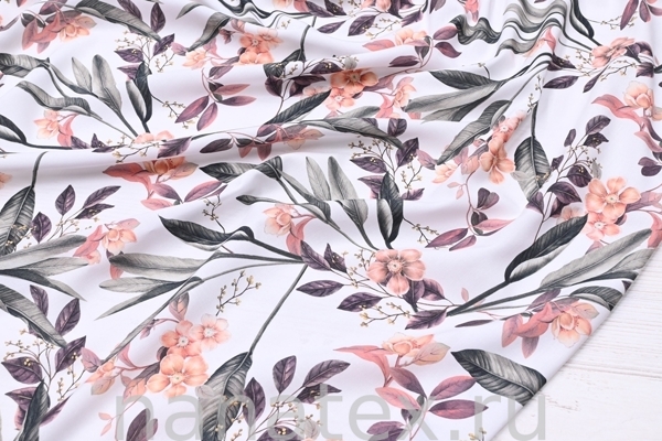 ТКАНЬ ПЛАТЕЛЬНАЯ ШТАПЕЛЬ 1597/200236 Цветы коричневый с зеленым