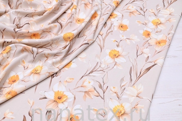 ТКАНЬ ПЛАТЕЛЬНАЯ ВИСКОЗА ТВИЛ 1430/200519 Нарциссы на бежевом