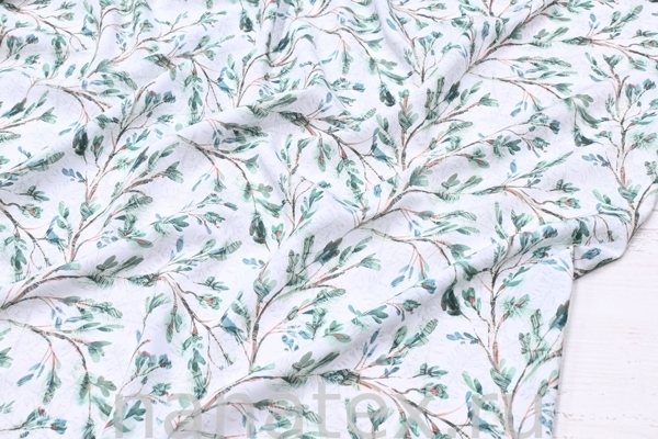 ТКАНЬ ПЛАТЕЛЬНАЯ ШТАПЕЛЬ 1597/200238 Веточки малахит