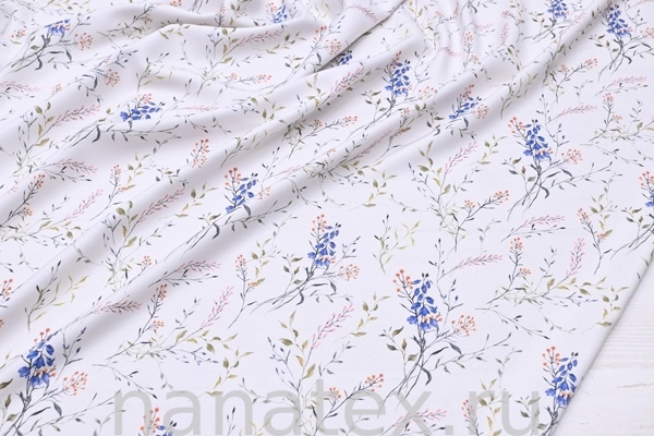 ТКАНЬ ПЛАТЕЛЬНАЯ ВИСКОЗА ТВИЛ 1430/200299 Голубые цветочки крем