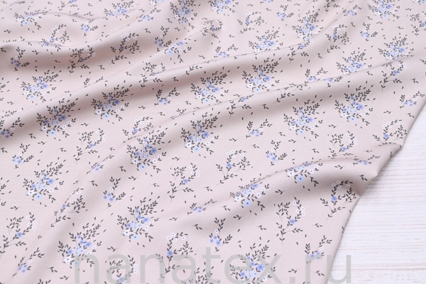 ТКАНЬ ПЛАТЕЛЬНАЯ ВИСКОЗА ТВИЛ 1430/200171 Голубые цветочки на беж