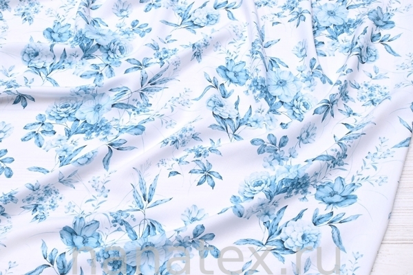 ТКАНЬ ПЛАТЕЛЬНАЯ ШТАПЕЛЬ 1597/200240 Цветы бирюзовые