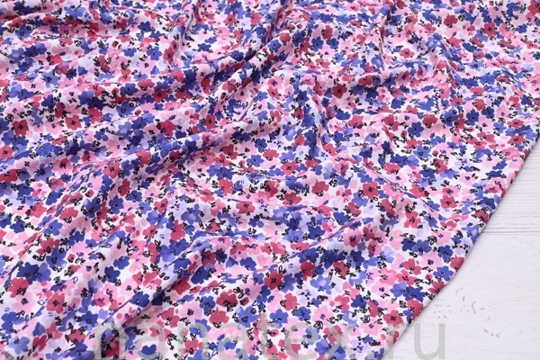 ТКАНЬ ПЛАТЕЛЬНАЯ ВИСКОЗА ТВИЛ 1430/200443 Цветочки синий с розовым