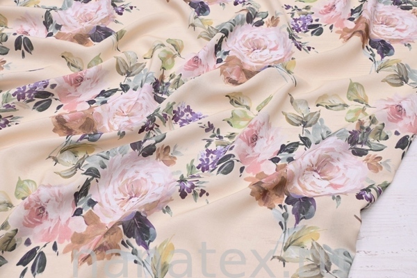 ТКАНЬ ПЛАТЕЛЬНАЯ ВИСКОЗА БАТИСТ 1800/200130 Розы на св.желтом