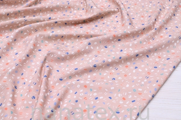 ТКАНЬ ПЛАТЕЛЬНАЯ ВИСКОЗА ТВИЛ 1430/200286 Цветной горошек на бежевом