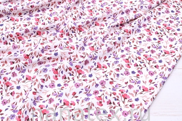 ТКАНЬ ПЛАТЕЛЬНАЯ ВИСКОЗА ТВИЛ 1430/200292 Цветочки фуксия сирень коричневый