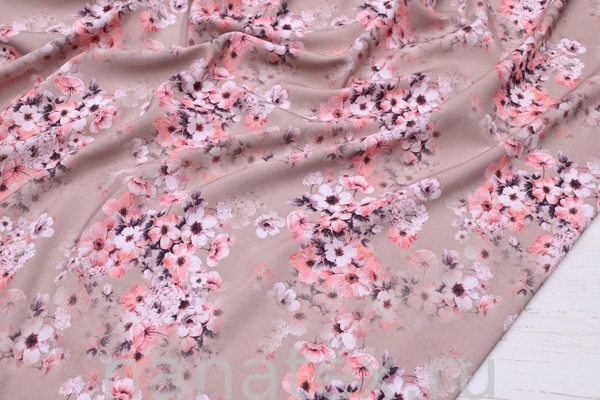 ТКАНЬ ПЛАТЕЛЬНАЯ ШТАПЕЛЬ 1597/200356 Цветы на бежевом