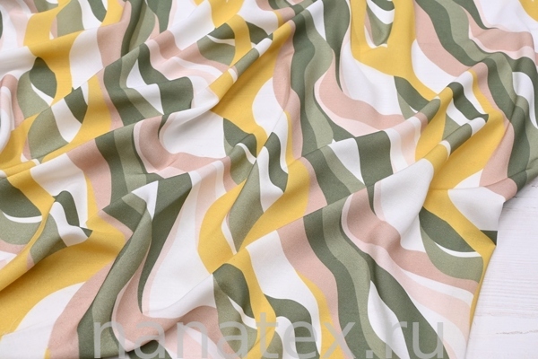 ТКАНЬ ПЛАТЕЛЬНАЯ ВИСКОЗА БАТИСТ 1800/200526 Полосы олива горчица беж