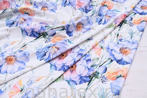 ТКАНЬ ПЛАТЕЛЬНАЯ ХЛОПОК стрейч 6020/200365 Голубые цветы