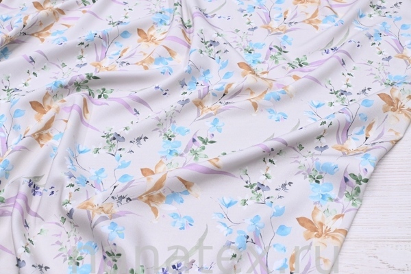 ТКАНЬ ПЛАТЕЛЬНАЯ ВИСКОЗА ТВИЛ 1430/200168 Цветочки на бежевом