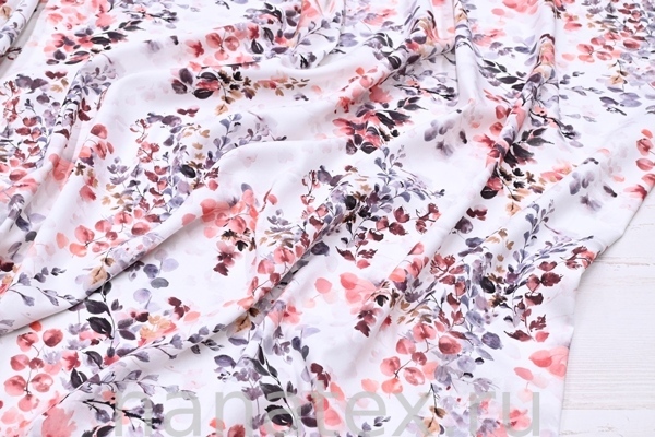 ТКАНЬ ПЛАТЕЛЬНАЯ ВИСКОЗА ТВИЛ 1430/200289 Веточки серый с розовым