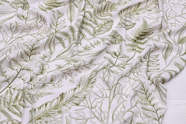 ТКАНЬ ПЛАТЕЛЬНАЯ ШТАПЕЛЬ 1597/200490 Листья олива беж