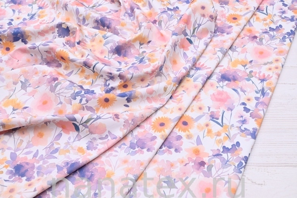 ТКАНЬ ПЛАТЕЛЬНАЯ ХЛОПОК стрейч 6020/200473 Розово-сиреневая акварель