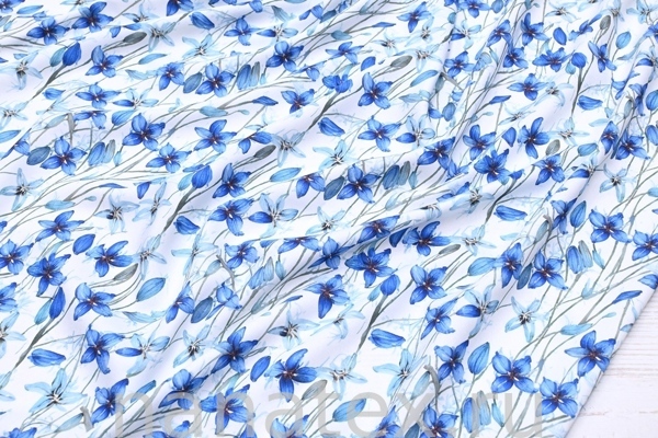ТКАНЬ ПЛАТЕЛЬНАЯ ВИСКОЗА ТВИЛ 1430/200318 Синие цветочки