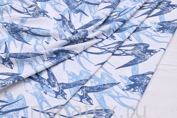 ТКАНЬ ПЛАТЕЛЬНАЯ ЛЁН ВИСКОЗА 6104/200405 Ласточки синие