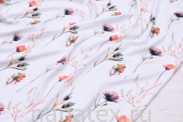 ТКАНЬ ПЛАТЕЛЬНАЯ ВИСКОЗА ТВИЛ 1430/200332 Цветы и веточки на молочном