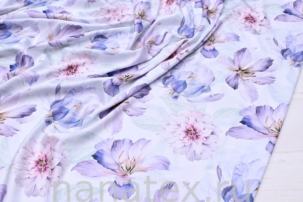 ТКАНЬ ПЛАТЕЛЬНАЯ ВИСКОЗА САТИН стрейч 1330/200503 Цветы св.сирень