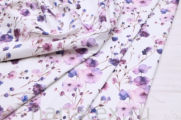 ТКАНЬ ПЛАТЕЛЬНАЯ ХЛОПОК стрейч 6020/200474 Цветочки сирень