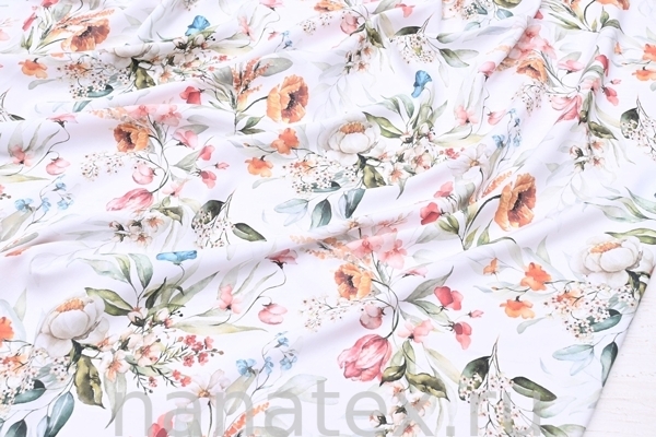 ТКАНЬ ПЛАТЕЛЬНАЯ ШТАПЕЛЬ 1597/200235 Цветы на белом