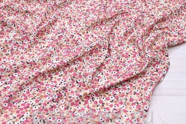 ТКАНЬ ПЛАТЕЛЬНАЯ ШТАПЕЛЬ 1597/200458 Цветочки малина беж