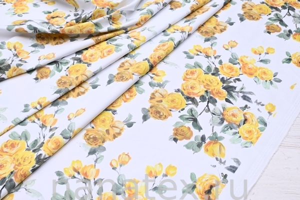 ТКАНЬ ПЛАТЕЛЬНАЯ ХЛОПОК стрейч 6020/200223 Желтые розы