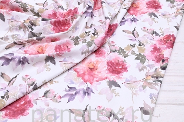 ТКАНЬ ПЛАТЕЛЬНАЯ ХЛОПОК стрейч 6020/200449 Розовые цветы