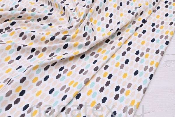 ТКАНЬ ПЛАТЕЛЬНАЯ ХЛОПОК стрейч 6020/200375 Геометрия желтый беж