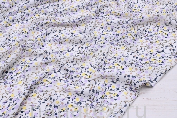 ТКАНЬ ПЛАТЕЛЬНАЯ ВИСКОЗА БАТИСТ 1800/200133 Веточки сине-коричневые