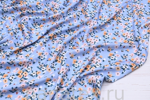 ТКАНЬ ПЛАТЕЛЬНАЯ ВИСКОЗА САТИН стрейч 1330/200316 Цветочки на голубом