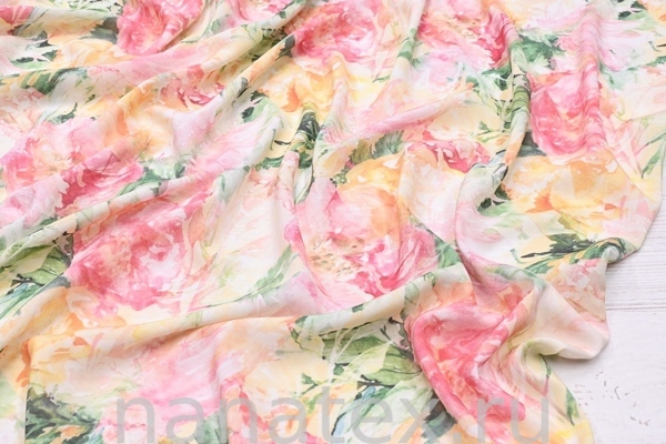 ТКАНЬ ПЛАТЕЛЬНАЯ ВИСКОЗА БАТИСТ 1800/200401 Акварель желто-розовая