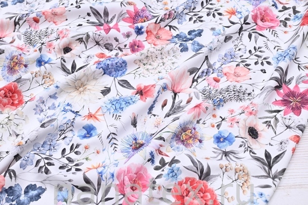 ТКАНЬ ПЛАТЕЛЬНАЯ ВИСКОЗА ТВИЛ 1430/200317 Цветы серый голубой розовый