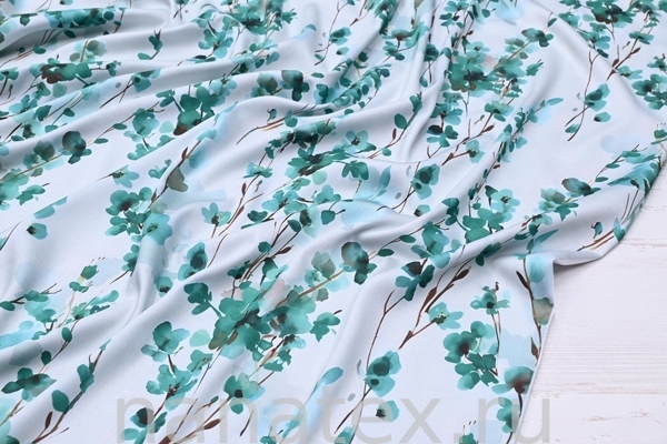 ТКАНЬ ПЛАТЕЛЬНАЯ ВИСКОЗА САТИН стрейч 1330/200500 Веточки изумруд