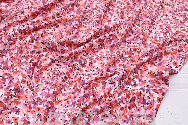 ТКАНЬ ПЛАТЕЛЬНАЯ ВИСКОЗА ТВИЛ 1430/200444 Цветочки розовый оранж