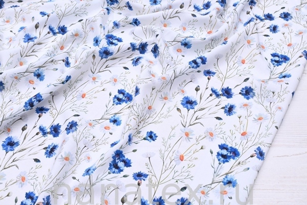ТКАНЬ ПЛАТЕЛЬНАЯ ШТАПЕЛЬ 1597/200252 Васильки ромашки