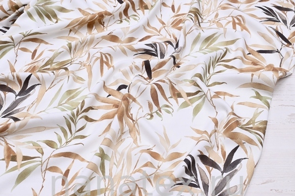 ТКАНЬ ПЛАТЕЛЬНАЯ ВИСКОЗА ТВИЛ 1430/200428 Листья беж олива