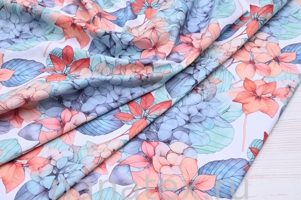 ТКАНЬ ПЛАТЕЛЬНАЯ ХЛОПОК стрейч 6020/200319 Гортензии бирюза