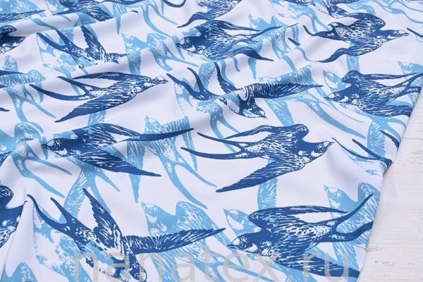 ТКАНЬ ПЛАТЕЛЬНАЯ ШТАПЕЛЬ 1597/200350 Ласточки синие