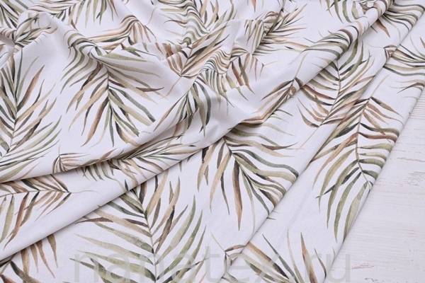 ТКАНЬ ПЛАТЕЛЬНАЯ ЛЁН ВИСКОЗА 6104/200413 Листья олива беж