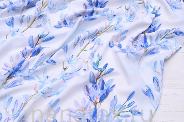 ТКАНЬ ПЛАТЕЛЬНАЯ ШТАПЕЛЬ 1597/200483 Голубые цветы